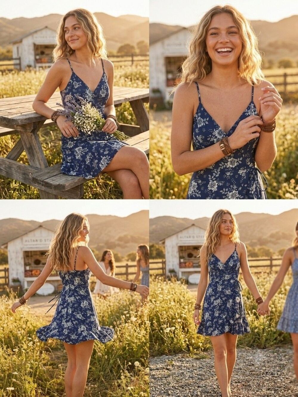 Altar'd State Navy Floral Wrap Dress Medium V-Neck Boho Wedding Guest Summer